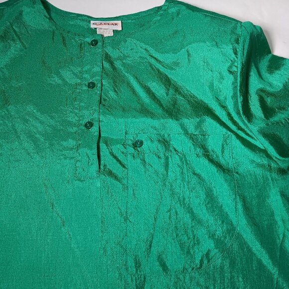 GJ Clar Blouse Size 18/20 Pullover Short Sleeve Green Crinkle Vintage Retro 80s - Picture 9 of 12